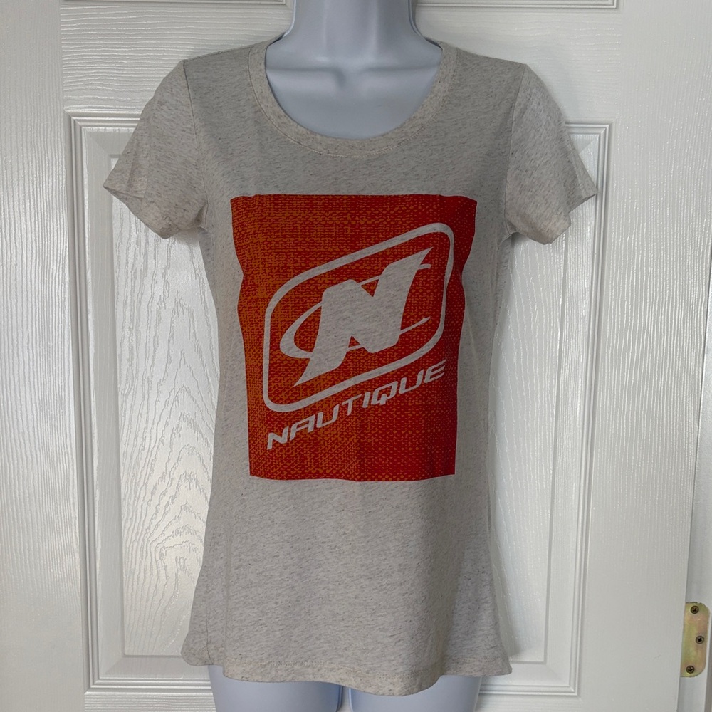 Nautique Boats Light Tan/Gray woth Orange Logo Women's Top Size Small